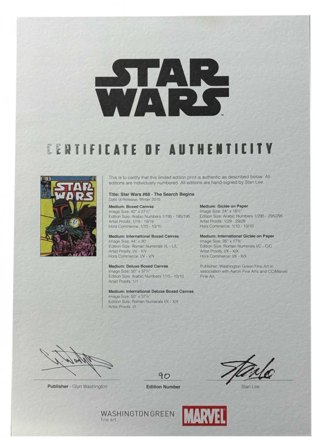 MARVEL STAR WARS LIMITED EDITION PRINTS [SIGNED]. Washington Green and CC/Marvel Fine Art. A set - Image 12 of 16