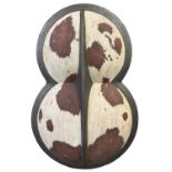A fibreglass figure 8 Mycenaean prop shield, purportedly used during the filming of JASON AND THE