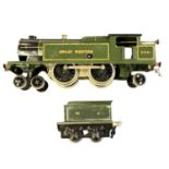 A Hornby 0 gauge 4-4-2 Great Western #2221 locomotive and tender in green livery