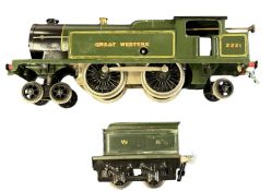 A Hornby 0 gauge 4-4-2 Great Western #2221 locomotive and tender in green livery