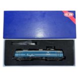A boxed Heljan 00 gauge Class 86 'The Round Tabler' locomotive in Anglia livery, number 86021