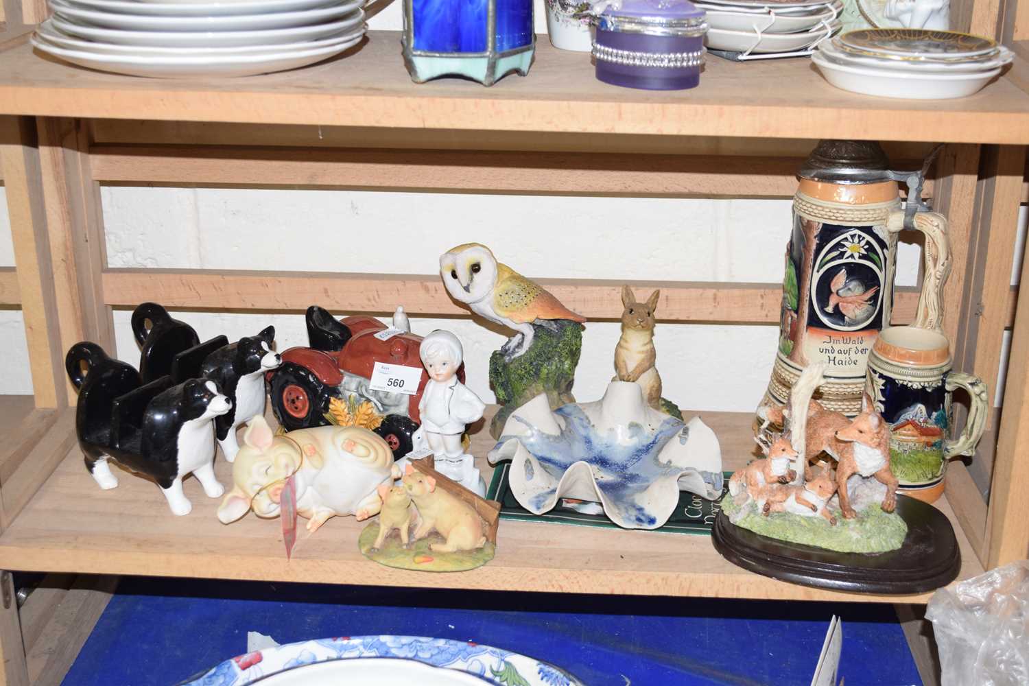 Quantity of various decorative ceramics including beer steins etc