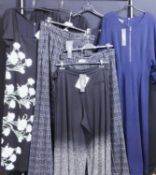 Isabel De Pedro: Three short sleeve floral printed black dresses, a pair of black and herring bone