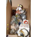 Box containing various collectables including vintage milk bottles etc