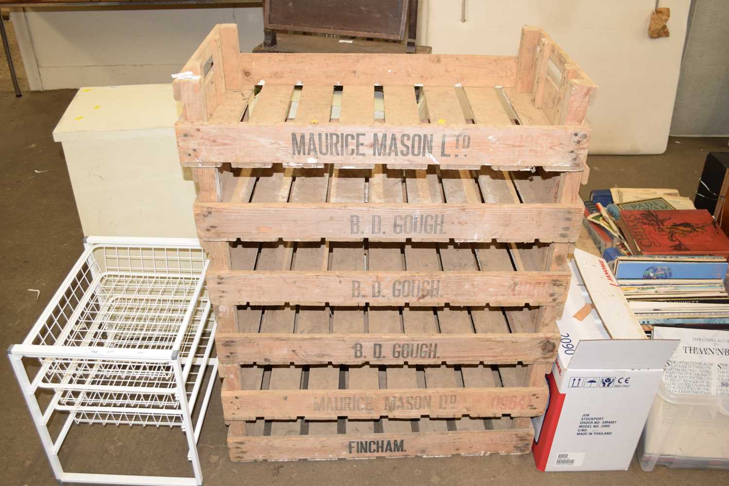 Six vintage wooden fruit crates