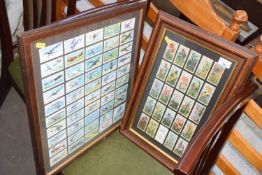 Two framed sets of cigarette cards, wild flowers and aeroplanes