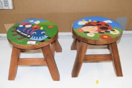 Two small decorated children's stools