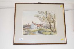 Framed watercolour signed Eileen Elliot, English village scene