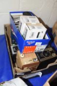 Two boxes containing a quantity of various box camers, photographic accessories etc