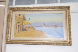 Framed oil on canvas, indistinctly signed, continental harbour scene