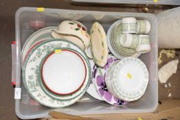 Box containing assorted plates, cups etc