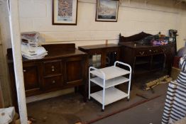 Two mid 20th Century dark wood sideboards together with a small glazed display cabinet