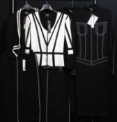 Isabel De Pedro: a black and white jersey coatigan, a black and white fitted stretch jacket, two