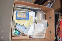 Box containing a quantity of assorted ephemera including cigarette cards, stamp album etc