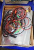 Boxed quantity of various electrical cables together with box of various switches etc