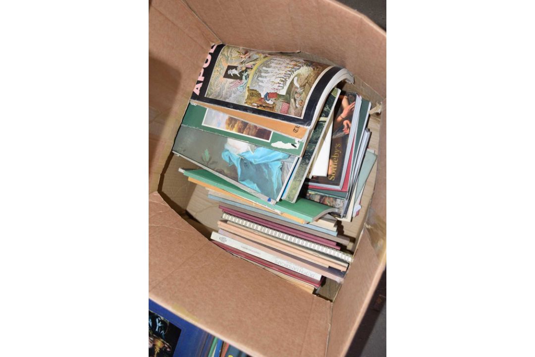 Box containing a box of various vintage auction catalogues etc