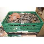 Two boxes of various vintage model railway track etc