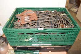 Two boxes of various vintage model railway track etc