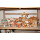 Assorted cottage ware together with three decorative spirit barrels