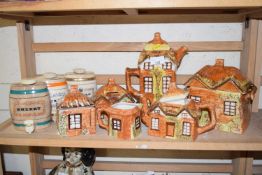 Assorted cottage ware together with three decorative spirit barrels