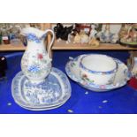 Various ceramics including wash set and two transfer printed meat plates