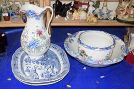 Various ceramics including wash set and two transfer printed meat plates