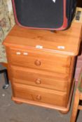 Three drawer pine bedside chest