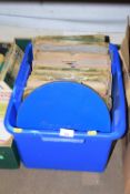 Box containing a quantity of 78 records together with a cased Status Quo album