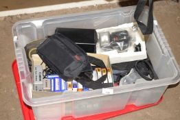 Box containing various photographic accessories, camera bodies etc