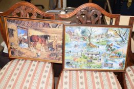 Two framed jigsaw puzzle pictures