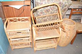 Three various cane pieces together with a clothes basket