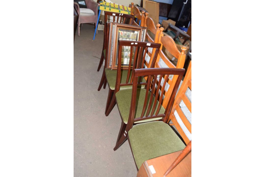Set of four upholstered dark wood effect dining chairs
