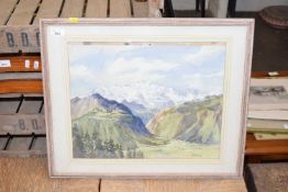 Framed watercolour of a mountain scene, signed Addison