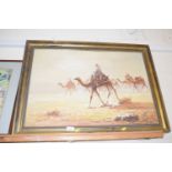 Framed oil on canvas, nomads on camels