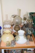 Quantity of various oil lamp shades etc