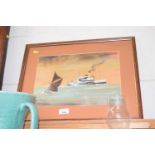 Framed pastel depicting paddle steamer