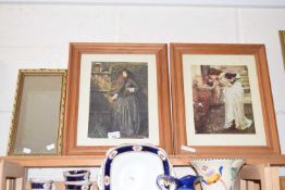 Pair of framed prints together with a small mirror