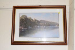 Framed print of a river scene and boats after Peter Symonds
