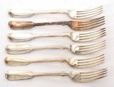 Mixed Lot: Six Victorian silver fiddle pattern dessert forks, four hallmarked London 1892, makers