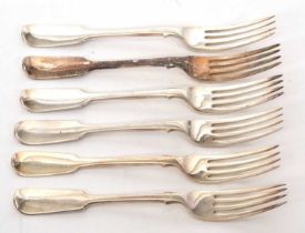 Mixed Lot: Six Victorian silver fiddle pattern dessert forks, four hallmarked London 1892, makers
