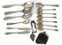 Mixed Lot: A set of six German silver souvenir spoons having twisted stems and crown shield finials,