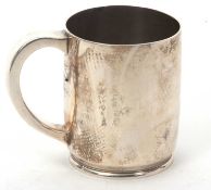 An Elizabeth II silver heavy mug of plain polished form, hallmarked beneath for London 1977,