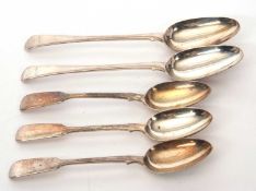 Mixed Lot: Three Victorian fiddle pattern silver dessert spoons, London 1893, makers mark John