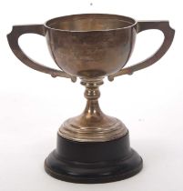 A George V silver twin handled presentation trophy, engraved with "Annual Billiard & Snooker