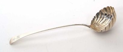 A George III silver ladle circa 1780, Old English pattern, initialled, having a circular shell