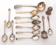 Mixed Lot: Victorian fiddle pattern sauce ladle, initialled, hallmarked for London 1843, makers mark