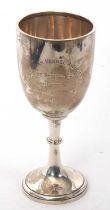A George V silver trophy cup, presentation engraved, hallmarked for Birmingham 1925, makers mark for