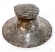 A George VI silver capstan inkwell of typical plain form (no liner), hallmarked Birmingham 1944,