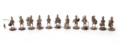 A group of twelve Hong Kong silver miniature figurines, g/w 130gms