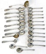 Mixed Lot: Fourteen George V silver seal top teaspoons, hallmarked for Sheffield 1928-34, makers